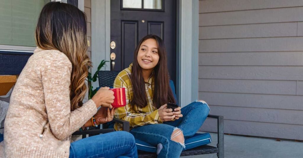 Mother and daughter chatting